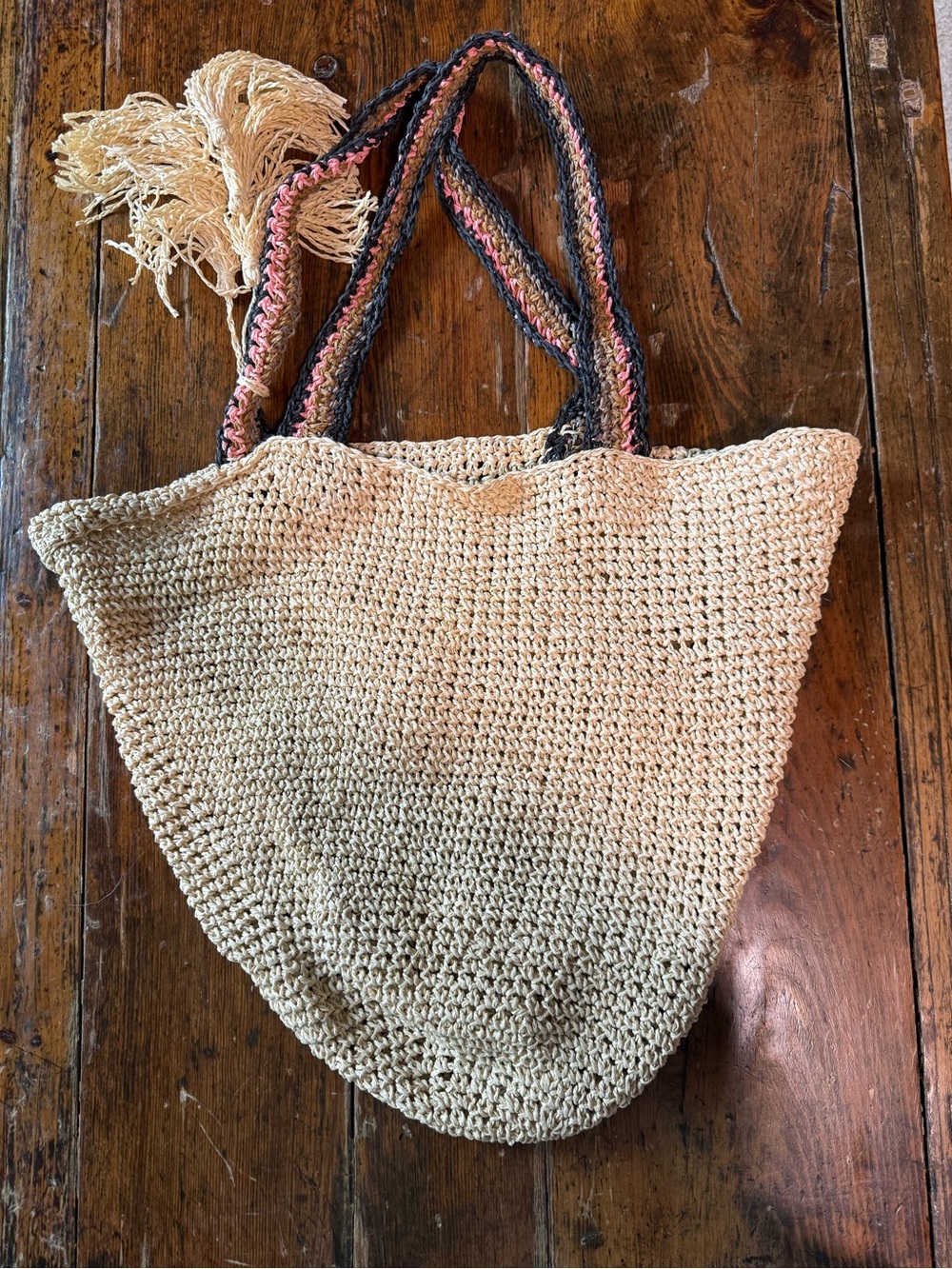 Handwoven Cream Raffia Tote Bag with Decorative Strap - Picture 3 of 4